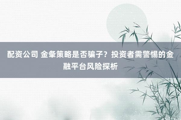 配资公司 金夆策略是否骗子？投资者需警惕的金融平台风险探析