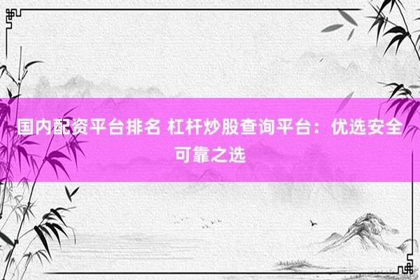 国内配资平台排名 杠杆炒股查询平台：优选安全可靠之选