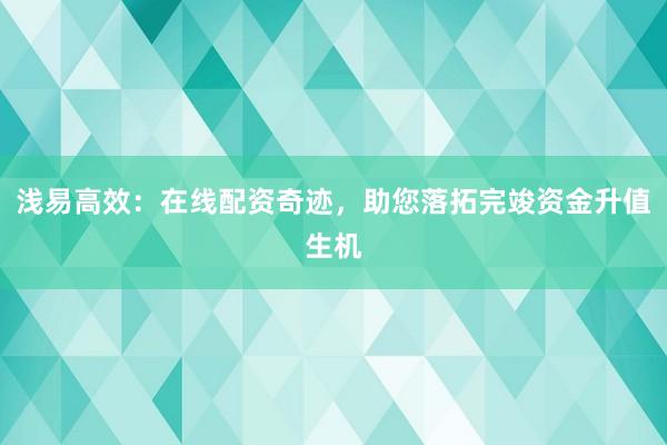 浅易高效：在线配资奇迹，助您落拓完竣资金升值生机