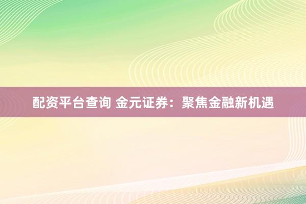 配资平台查询 金元证券：聚焦金融新机遇